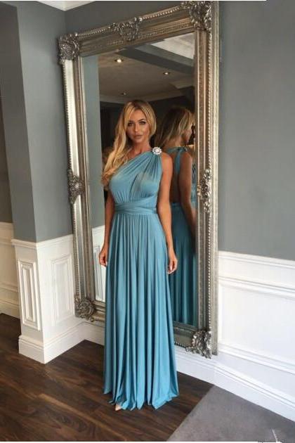 Prom Dresses,Blue Prom Dress,Modest Prom Gown,A Line Prom Gown,One Shoulder Evening Dress,Evening Gowns,Party Gowns