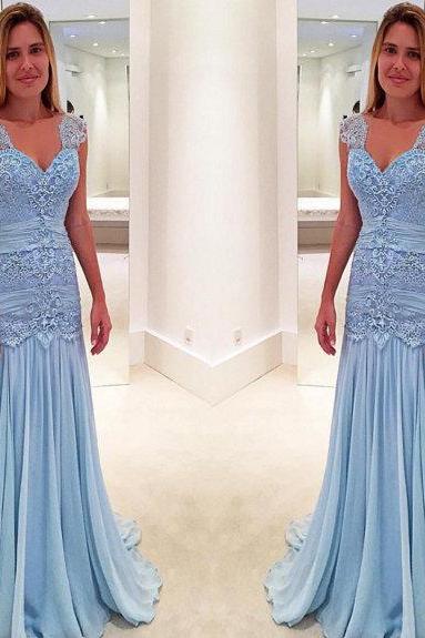 Lace Prom Dresses,Blue Prom Dress,Modest Prom Gown,Light Blue Prom Gown,Evening Dress,Evening Gowns,Party Gowns