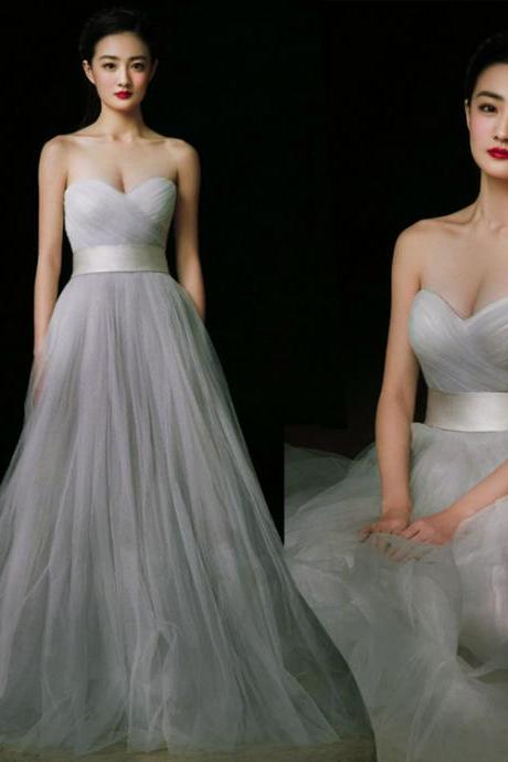 Charming Prom Dress,Grey Prom Dress,Tulle prom dress,Strapless Prom Dress,Sweetheart neck Prom Dress,sexy prom dress,prom dress 2017