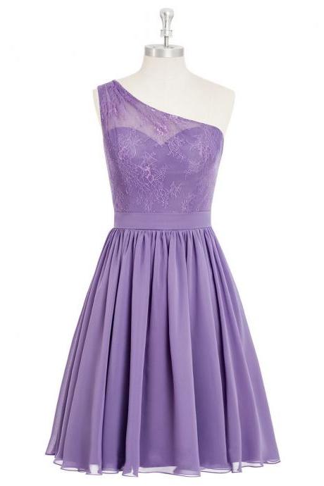 Lace Bridesmaid Dress, Short Bridesmaid Dress, Purple Bridesmaid Dress, Bridesmaid Dress, One Shoulder ,bridesmaid Dresses