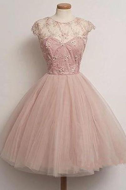 Homecoming Dresses, Blush Pink Tulle Prom Dresses, Party Dresses For Girls,prom Dress For Teens,graduation Dress,discount Prom Dress Online