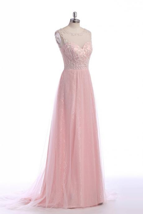 A-line Prom Dress,pink Prom Dresses,long Evening Dress