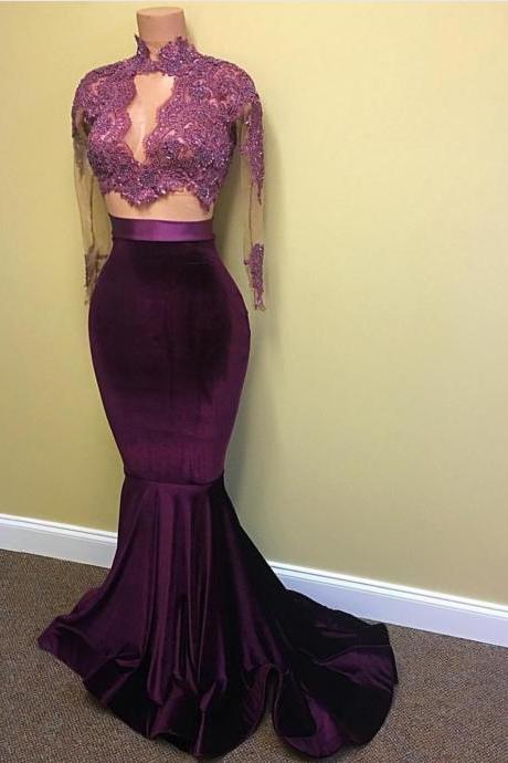 High Neck Prom Dress,mermaid Prom Dresses,long Evening Dress