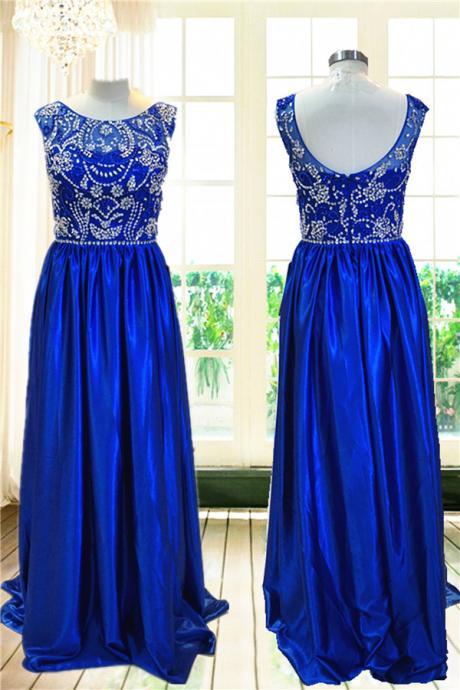 A-line Beaded Prom Dress,royal Blue Prom Dresses,evening Dress