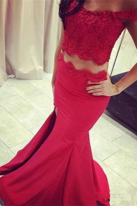 Sheath Mermaid Prom Dress,Red Split Prom Dresses,Evening Dress