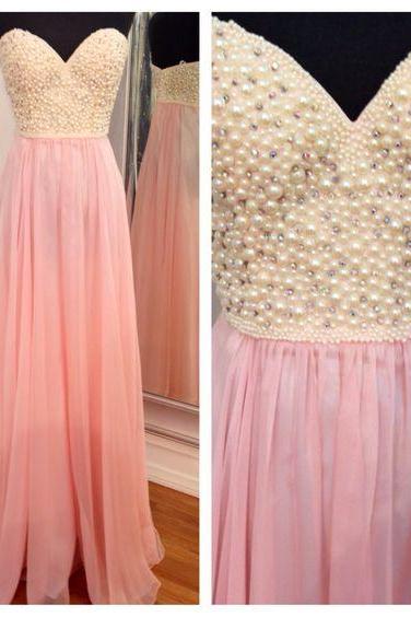 Cute Pink Prom Dress,pearls Beaded Prom Dresses,evening Dress