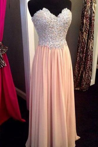 Blush Beadings Sweetheart Prom Dress,pink Prom Dresses