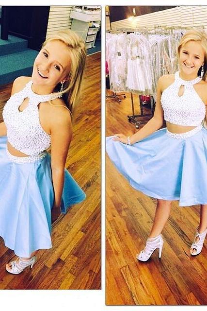 Homecoming Dress,2 Piece Homecoming Dresses, Beading Homecoming Gowns,Short Prom Gown,Pink Sweet 16 Dress,Homecoming Dress,2 pieces Cocktail Dress,Two Pieces Evening Gowns