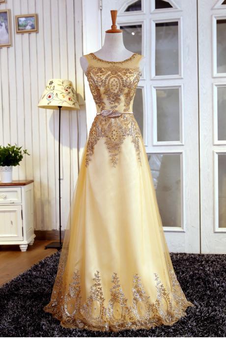 Gold Beading Prom Dress,Long Prom Dresses,Charming Prom Dresses,Evening Dress, Prom Gowns, Formal Women Dress,prom dress,F281