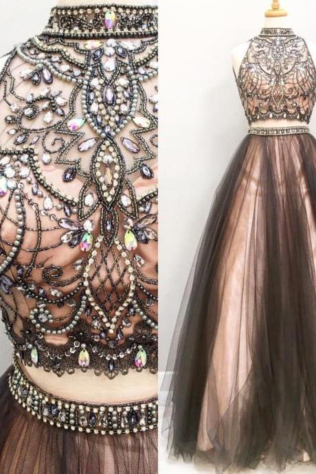 Two Pieces Tulle Prom Dress,Long Prom Dresses,Charming Prom Dresses,Evening Dress, Prom Gowns, Formal Women Dress,prom dress
