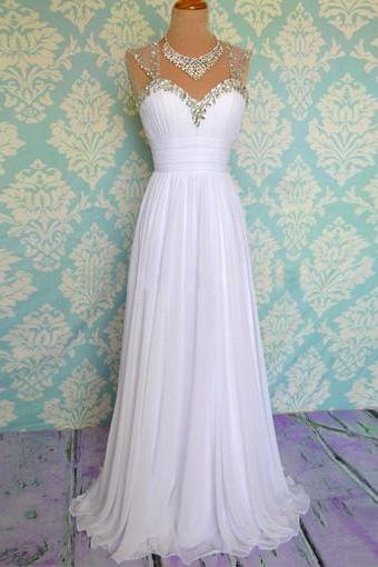 White Prom Dress, Long Prom Dress, Custom Prom Dress, Chiffon Prom Dress, Prom Dress, Beach Wedding Dress