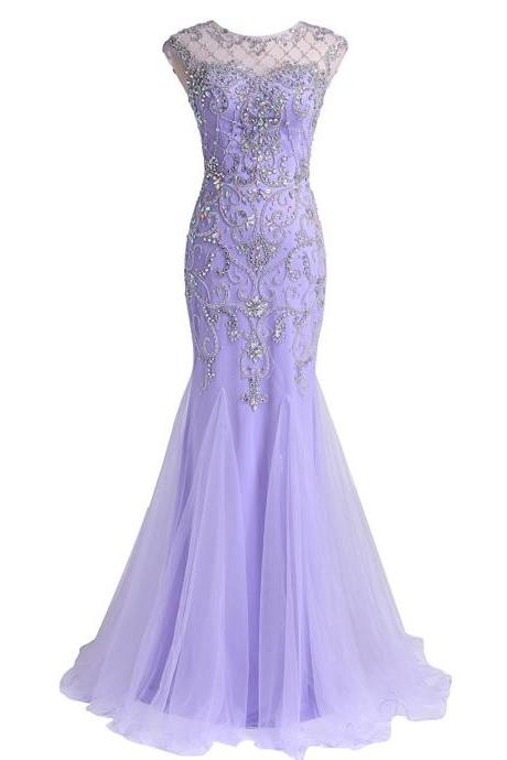 Women&amp;#039;s Tulle Prom Dresses A-line Beaded Bodice Transparent Back Party Dresses Pd088