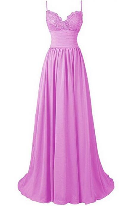 Sleeveless Lace Bodice A-line Long Chiffon Dress - Bridesmaid Dress, Evening Dress