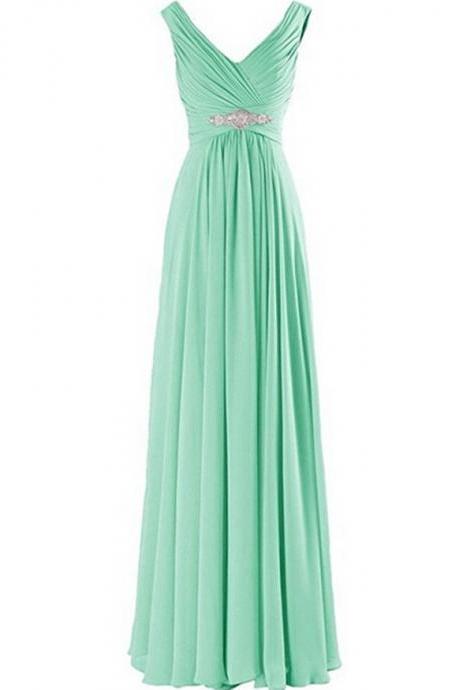 Women's V-neck Bridesmaid Dress Chiffon Prom Gown Formal Long Bridesmaid Gown Empire A-line Bridal Evening Dress