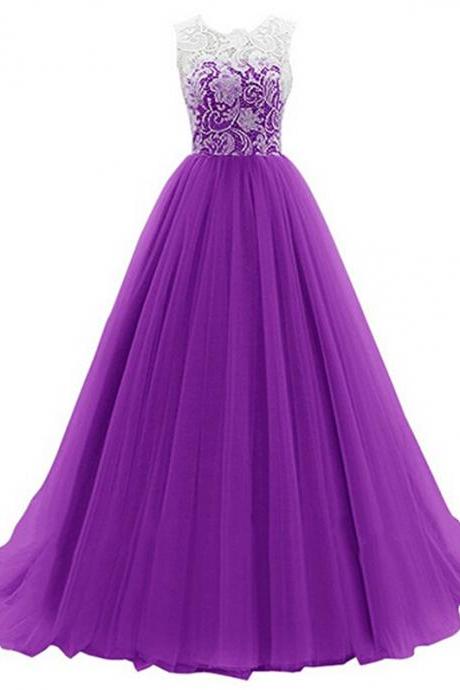 Women's Long Prom Dress Tulle Evening Gown With Lace Tulle Lace Prom Gowns Long Evening Dresses