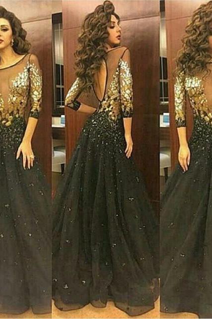Prom Dress,Prom Dresses,Long Prom Dresses,Black Prom Dresses,Beaded Crystals Party Dresses,Long Formal Gowns,Evening Dresses for Women