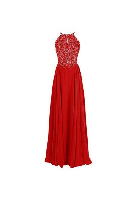 A-line Straps Formal Gowns Beading Prom Evening Dresses Backless Prom Dress