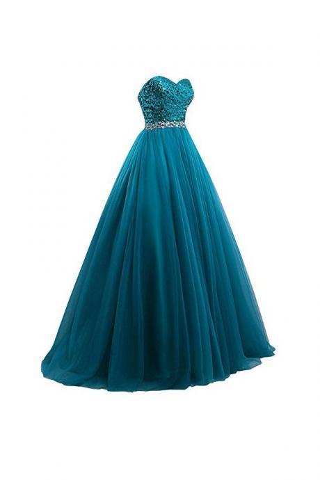Sexy Tulle Sequin Ball Gown Prom Dresses Evening Gown