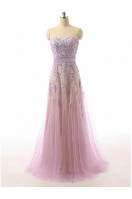 Lilac Gradient Sweetheart Long Prom Dress With Floral Appliqués