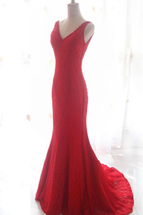 Sleeveless Lace Mermaid Long Prom Dress, Evening Dress