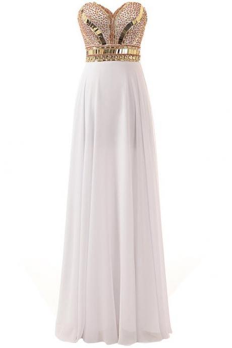 Long A-line Prom Dress Featuring Sweetheart Bodice With Gold Beaded Embellishment