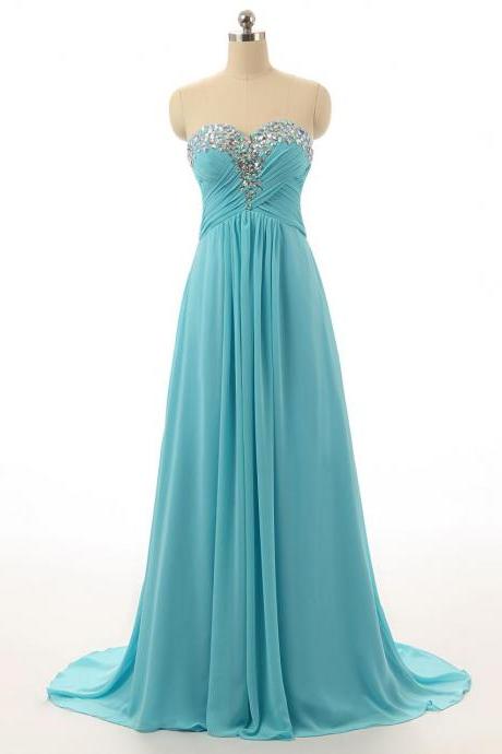 Strapless Sweetheart A-line Long Prom Dress With Iridescent Beads