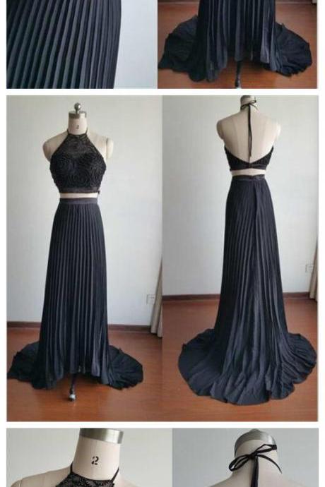 Two Pieces Prom Dress,high Neck Prom Dress,beading Prom Dress ,newest Prom Dress,custom Prom Dresses ,evening Dresses, Prom Dresses,long Prom