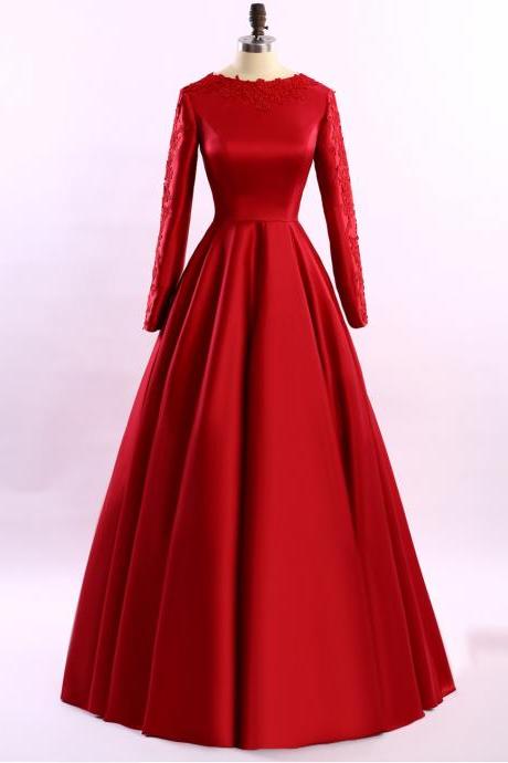 Simple Long Sleeve Red Evening Dresses 2017 Long Evening Dress With Sleeves New Arrival Formal Dresses Special Occasion Dresses