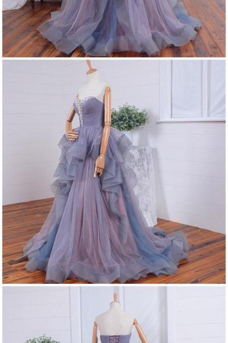 Real Long prom dress 2017 Elegant Puffy vestido de festa Crystal Beaded Tulle Women prom dresses