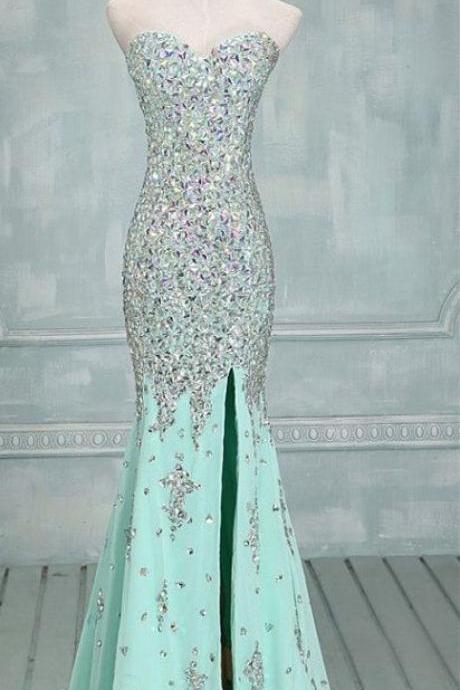 Luxurious Sheath Sweetheart Floor Length Chiffon Mint Green Evening/prom Dress With Sequins