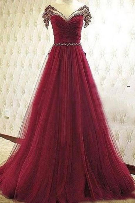 Charming Prom Dress,Tulle Prom Dress,Beading Prom Dress,A-Line Evening Dress