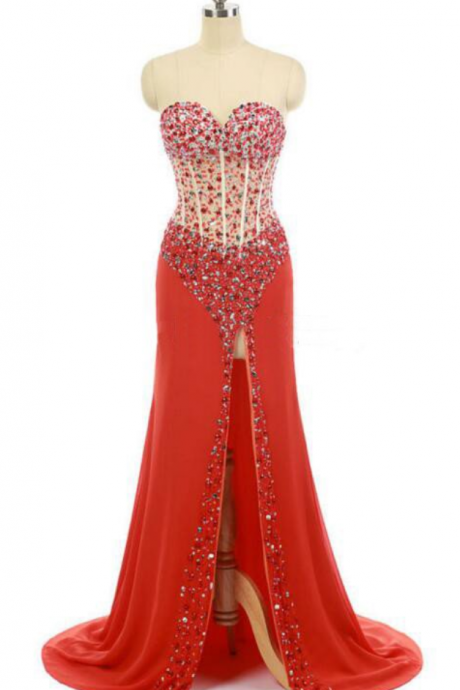 Red Prom Dresses,side Slit Prom Dress,sweetheart Prom Dress,charming Prom Dress,evening Dress