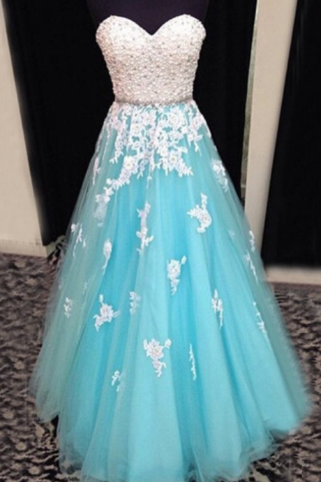 Long Prom Dress,tulle Prom Dress,a-line Prom Dress,blue Prom Dress,lace Up Prom Dress