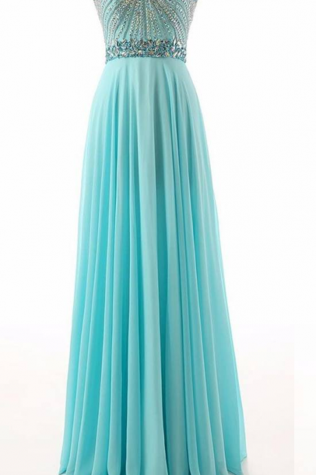 Custom Made Blue Strapless Sweetheart Neckline Crystal Beaded Chiffon Long Dress, Prom Dress, Evening Dress, Graduation Dress