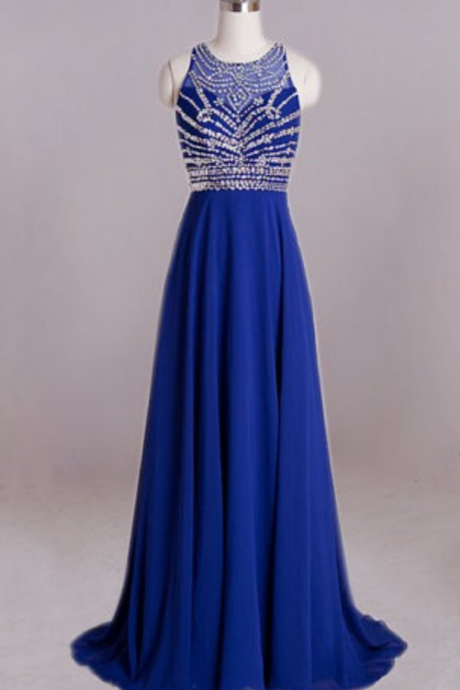 Fashion Royal Blue Prom Dresses Backless Criss Cross Designer Sheer Jewel Neck With Crystal Sequin Prom Dress Formal Dress Evening Gowns Long