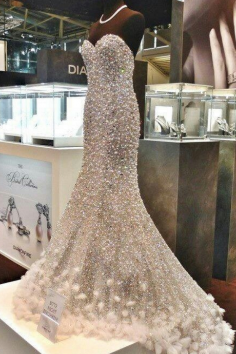 Real Sample Luxury Mermaid Pearls Prom Dresses Sweep Train Beads Rhinestones Beaded Evening Gowns vestido de festa Tulle