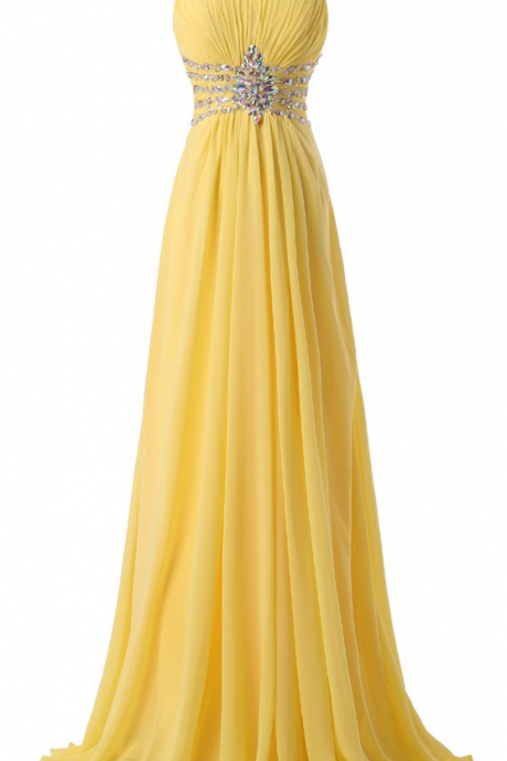 Real Picture Long Evening Dress 2017 Crystal Grace Karin Strapless Sweetheart Yellow Robe De Soiree Evening Gown Formal Dresses