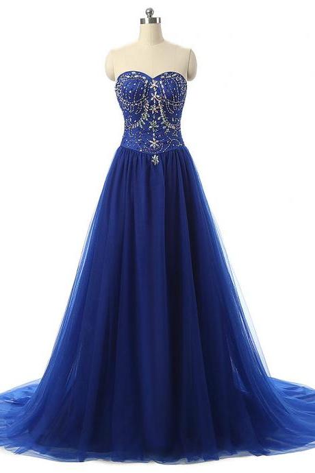 A-line Prom Dress Featuring Crystal Embellished Sweetheart Bodice And Sweep Train