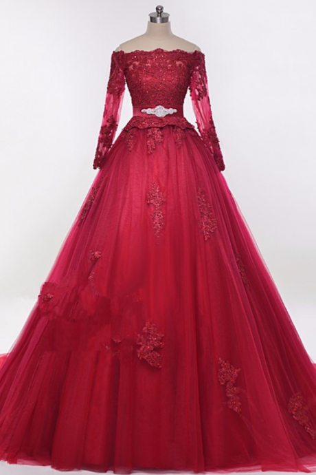 Puffy Burgundy Arab Wedding Dress Elegant E Lace Hochzeitskleider Floor Length High Quality Tulle Robe De Mariage