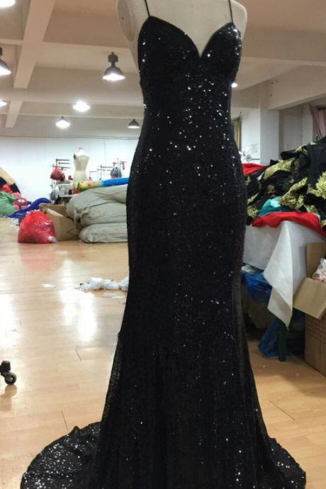 Sexy Prom Dresses With V Neckline Criss-cross Backless Bling Bling Mermaid Prom Dress 2017 Black Sequins Evening Dresses