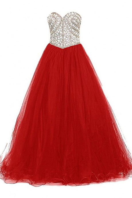 Women's Sweetheart Evening Party Ball Gown Beaded Formal Prom Dresses Long Ball Gown