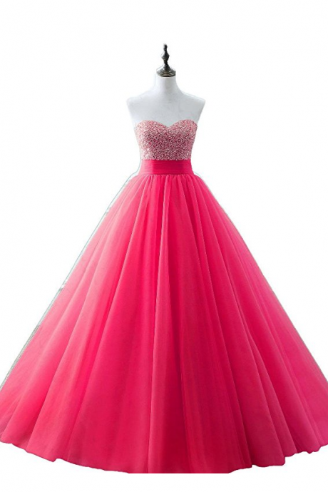 Long Beaded Ball Gown Evening Prom Dress Beading Sequined Quinceanera Dresses