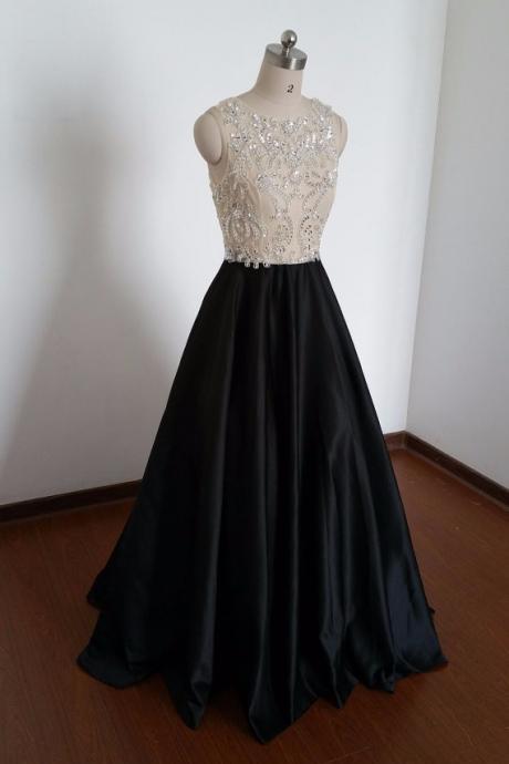 Elegant Black Long A-line Sheer Beaded Tank Cap Sleeve Beaded Top Prom Dresses 2017 Vestidos De Fiesta Vestido Longo Prom Gowns