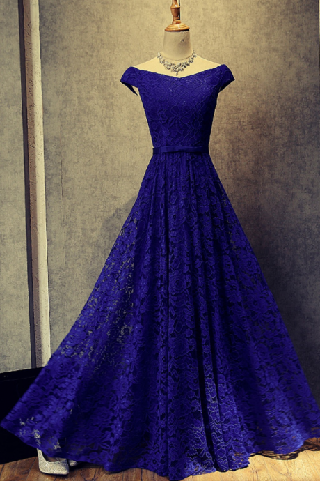 Off The Shoulder A-Line Lace Applique Prom Dress/Evening Dress