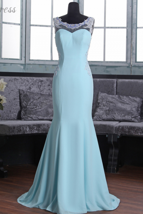 Lower Dress Hight Fashion Floor Length Blue Elegant Evening Dresses 2017 Long