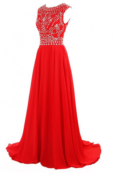 Women's Long Chiffon Bridesmaid Dress Cap Sleeves Beaded Prom Eveing Gown