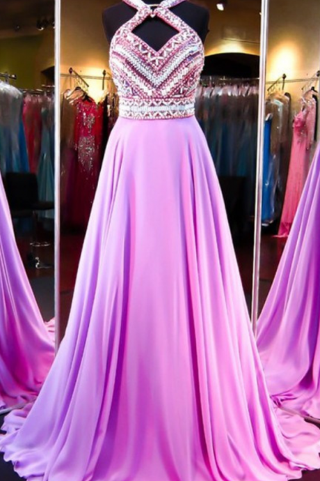 Fashion Prom Dresses,backless Evening Party Gown,chiffon Beading Prom Dresses,floor-length Evening Dresses