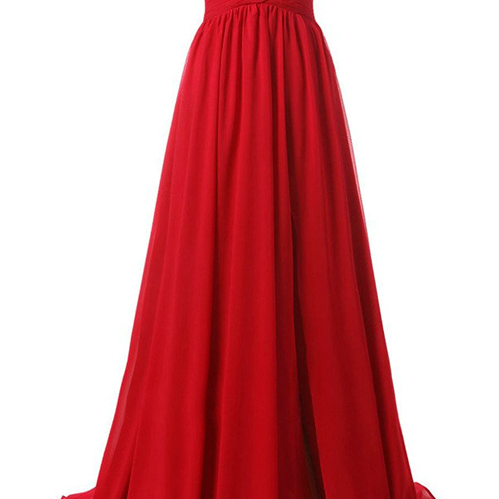 Red Chiffon Sexy Side Slit Prom Dresses Off The Shoulder V Neck A Line ...
