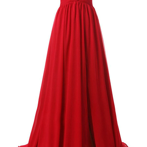 Trendy Red Chiffon Side Slit A-line Evening Gown JT1414