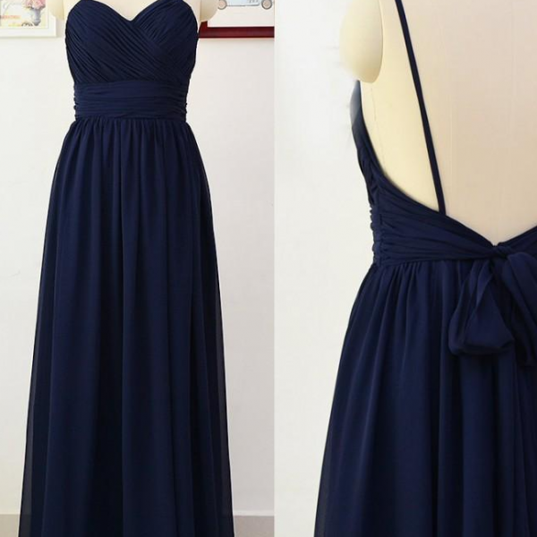 Open Back Long Navy Chiffon Formal Occasion Dress on Luulla